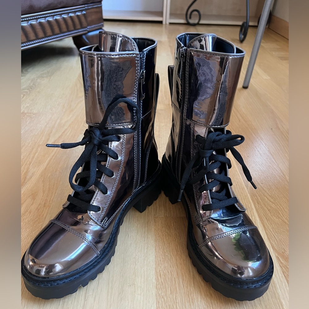 DKNY Metallic Silver Combat Boots